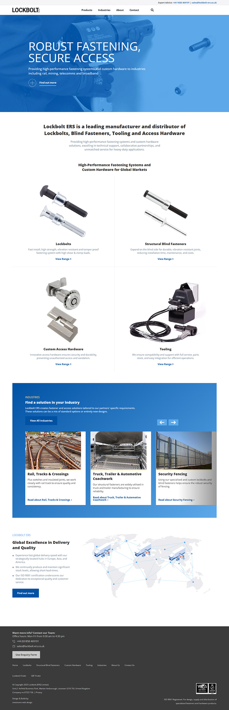 Website for Lockbolt ERS, designed to present high-performance fastening systems with technical content and product resources.
