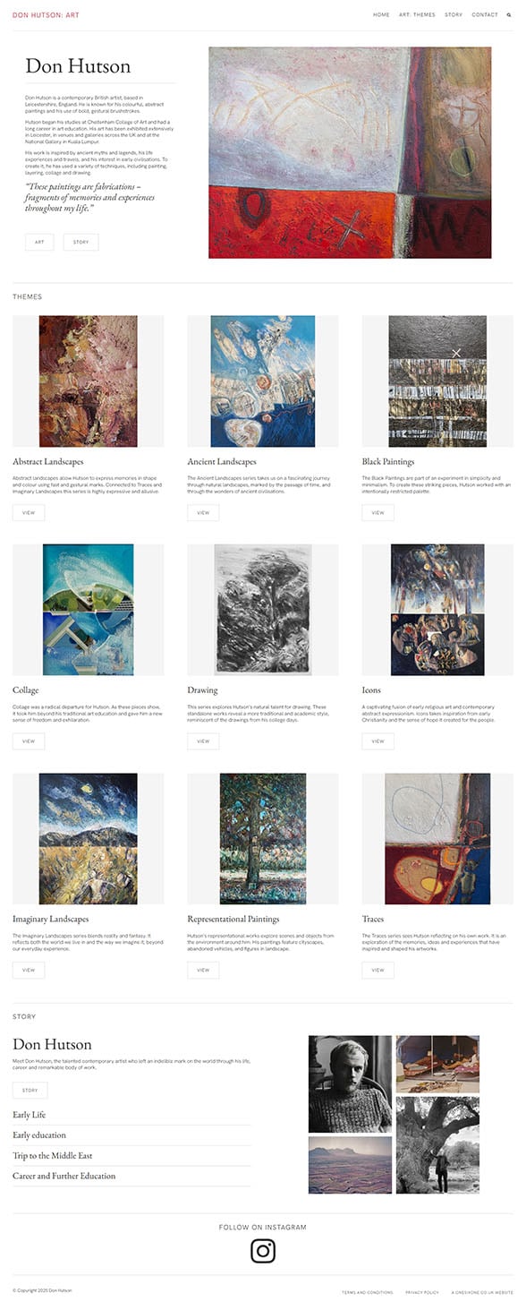 Full-page screenshot of the Don Hutson: Art homepage, showing a minimalist gallery-style design used to showcase the artist’s work.