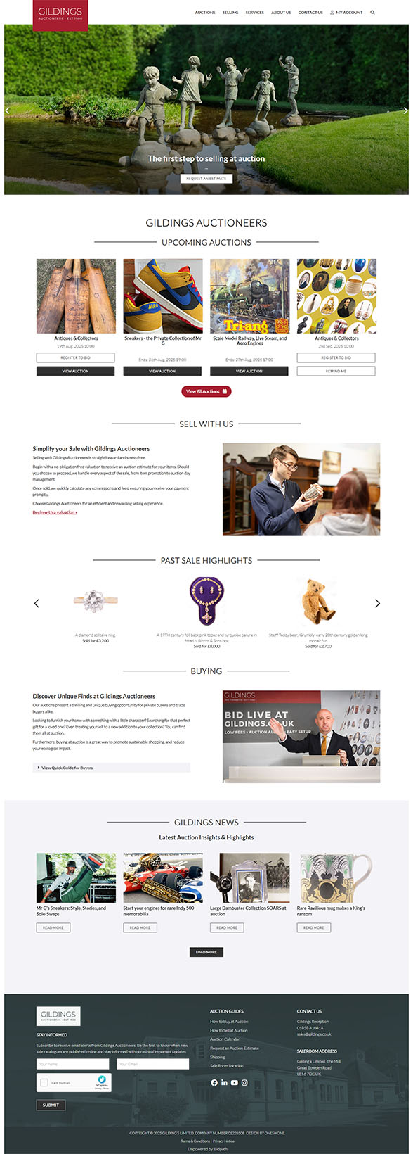 Full-page screenshot of the Gildings Auctioneers homepage, reflecting the branded design and auction platform layout.