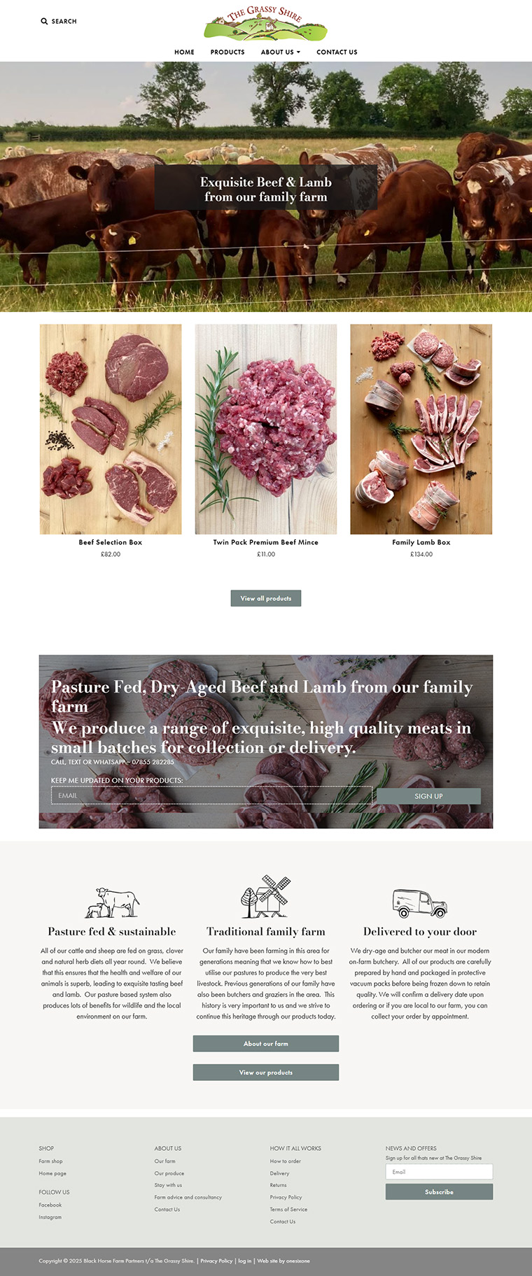 E-commerce site for The Grassy Shire, designed to showcase home-reared meat products with DIY photography solutions.