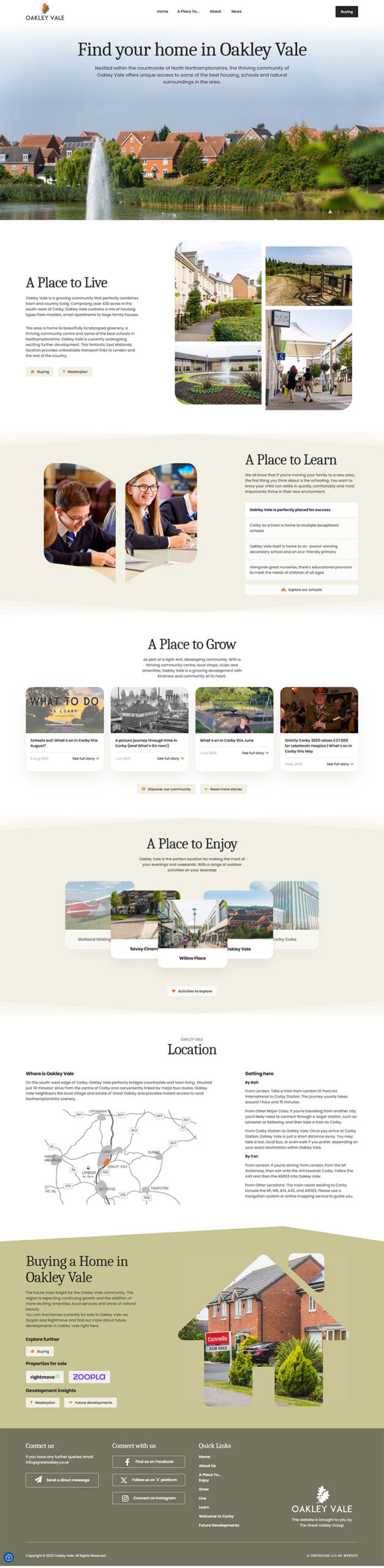 Community website for Oakley Vale, featuring a responsive layout and detailed sections for residents and newcomers.
